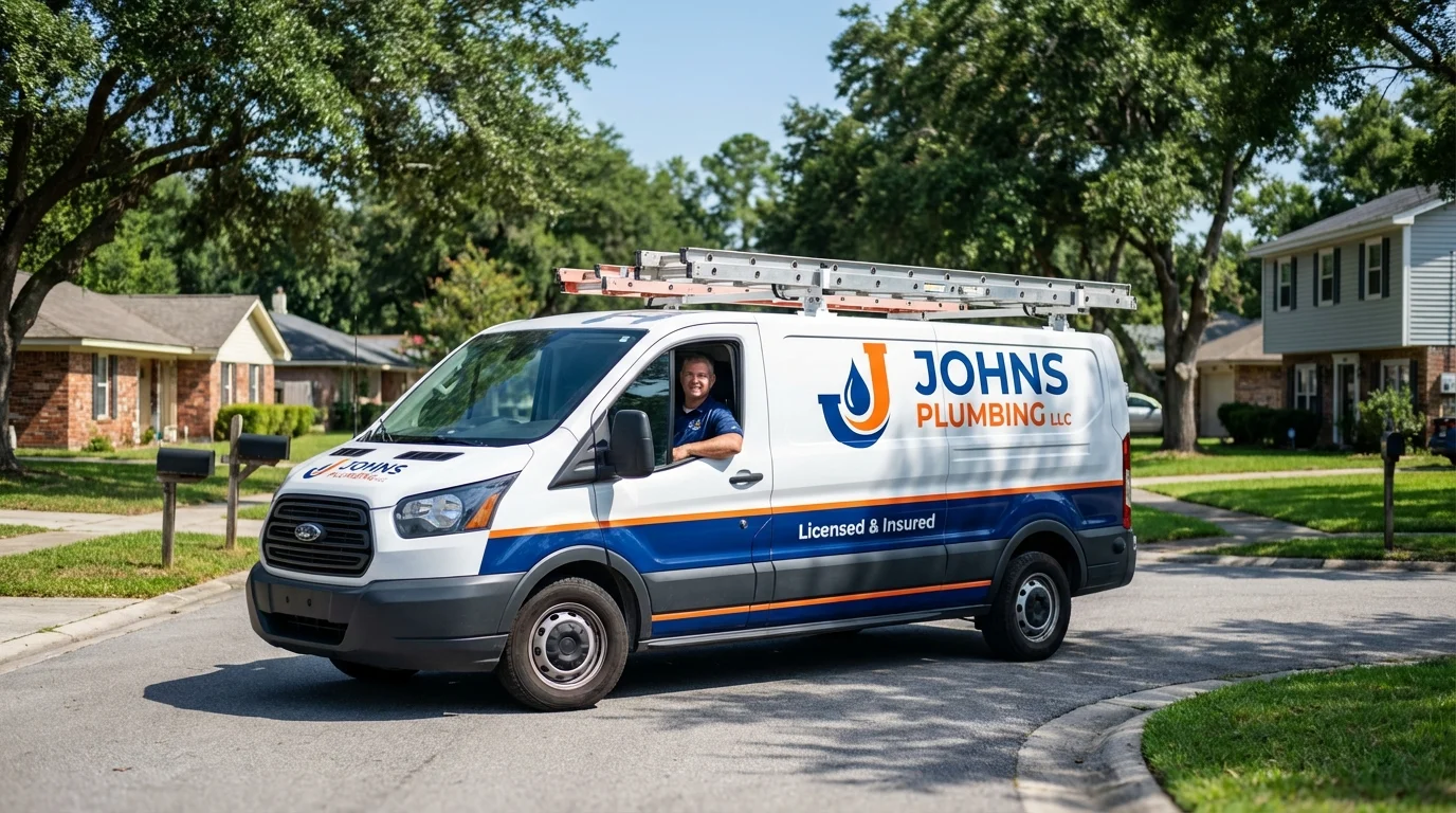 Johns Plumbing LLC service van in Huntersville, NC