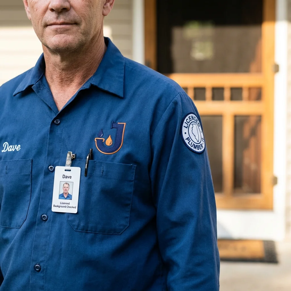 Licensed plumber showing ID badge in Huntersville, NC