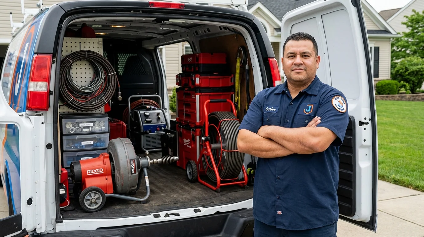 Professional drain cleaning equipment and Johns Plumbing LLC plumber in Huntersville
