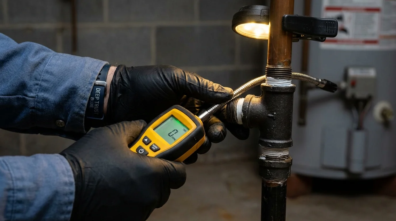 Gas leak detection with electronic sniffer by Johns Plumbing LLC in Huntersville
