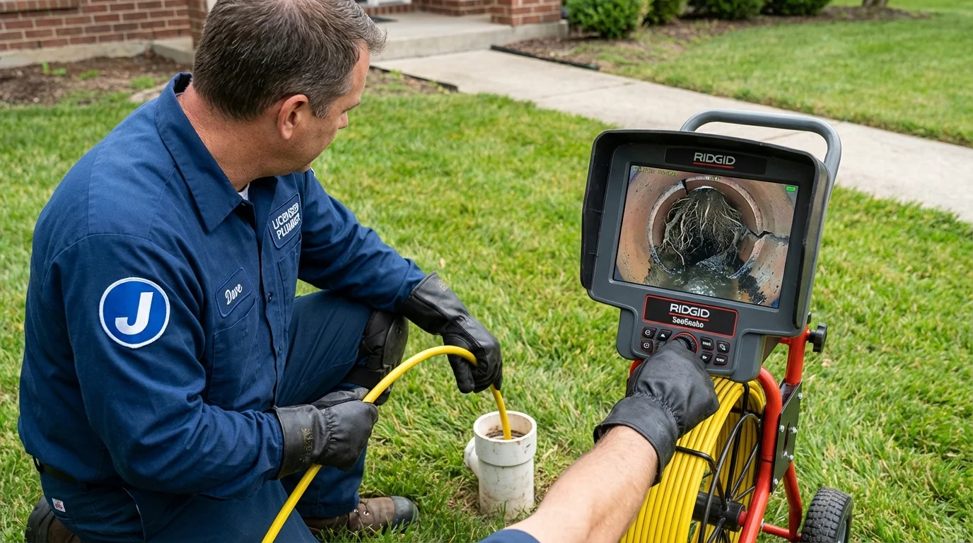 Sewer camera inspection being performed by Johns Plumbing LLC in Huntersville